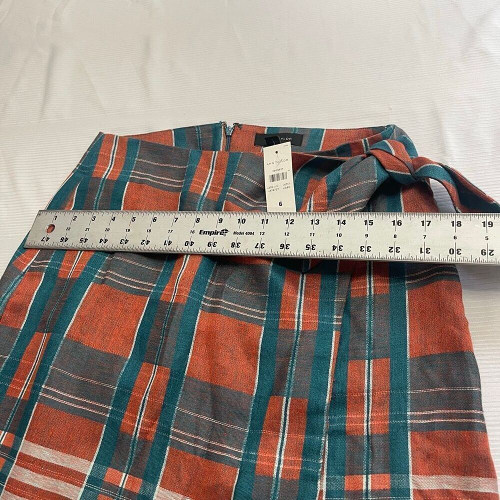 NWT Ann Taylor Plaid Linen Tie Wrap Blue Orange Skirt Size 6 New - Picture 5 of 8
